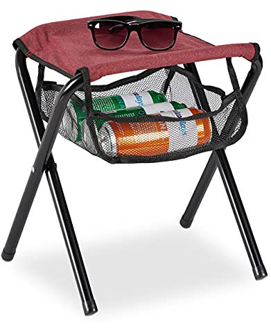 Relaxdays Klapphocker, mit Tasche, bis 120 kg belastbar, faltbar, leicht, Campinghocker HxBxT: 39 x 29 x 35 cm, rot