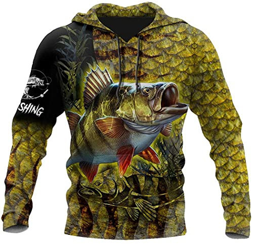 SDSVFG Gelber Barsch Angeln 3D Gedruckter Hoodie, Herren Reißverschluss mit Kapuze Harajuku Streetwear Unisex Casual Trainingsanzüge