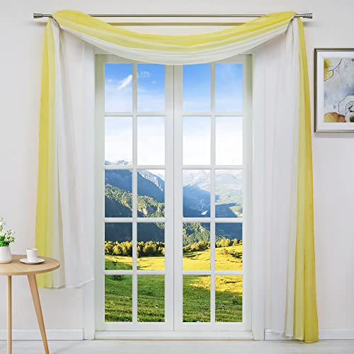Joyswahl Voile Querbehang mit Topaktuelle Farbverlauf Design »Lowri« transparentes Freihanddeko Dekoschals Vorhang für Schlafzimmer Wohnzimmer Hochzeit Gelb-Weiß BxH 140x400cm 1 Stück