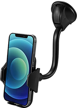 LAX Gadgets Soporte de teléfono de Cuello de Cisne para Coche, Soporte de teléfono Celular con Cuello de Cisne Flexible, Potente Ventosa para Parabrisas o salpicadero, Color Negro