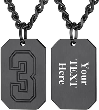 U7 Männer Frauen personalisiert Erkennungsmarke mit Sportnummer 3 Schwarz Fußball Nummer Anhänger Halskette Glückliche Numerologie Sport Modeschmuck für Weihnachten Vatertag Muttertag