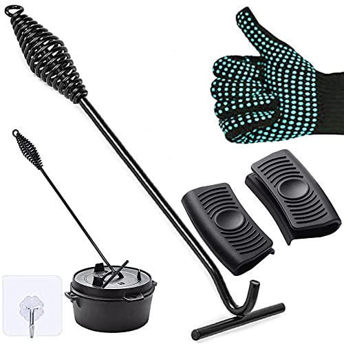Deckelheber Dutch Oven Haken, 42CM Feuertopf Deckelheber Griffhaken, Dutch Oven Zubehör Set für BBQ, Grill, Camping