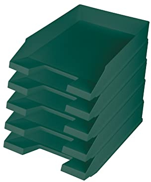 helit H2661652 - Briefablage „the green staff“, DIN A4-C4, aus Recycling-Kunststoff Blauer Engel zertifiziert, grün, 5 Stück | 5 Stapelbare Ablagefächer aus Recycling-Kunststoff, Blauer Engel zertifiziert