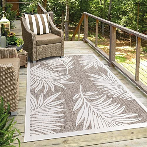 carpet city Outdoor-Teppich Wetterfest Balkon Terrassen - Beige in 200x290 cm - Deko Teppiche Außen Wasserfest - Balkondekoration Florale-Optik Wohnzimmerteppiche