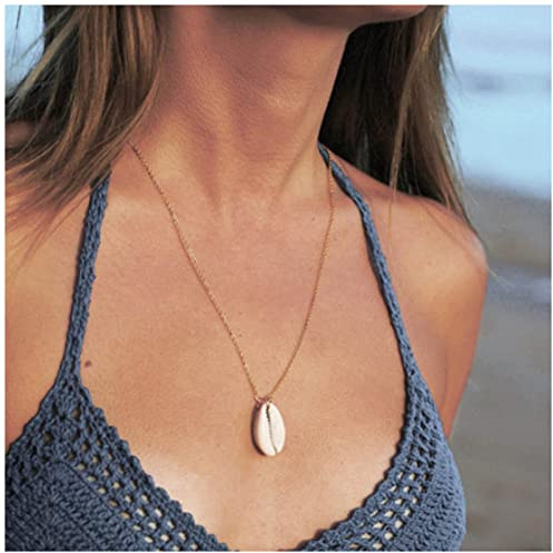 Cimenexe - Gargantilla con Colgante de Concha Bohemia Marina Dorada, Cadena de Cauri, Joyería para Mujeres y Niñas