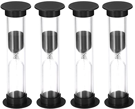 PATIKIL 2 Minute Sand Timer, 4Pcs Small Sandy Clock with Plastic Cover, Count Down Sand Glass for Games, Kitchen, Party Favors DIY Decoration, Black