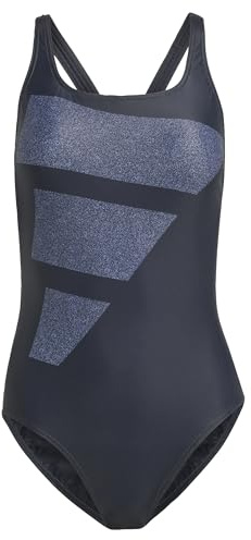 adidas Donna Big Bars Graphic Swimsuit, Black/Silver Violet/White, 30