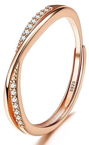JeweBella Bague Reglable Femme en Argent 925 Bague Argent/Or/Or Rose