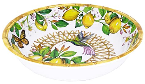 Les Jardins de la Comtesse - Plato hondo grande de melamina pura/plato de sopa o pasta/ensaladera pequeña - Limones amarillos - Capri - Colección de vajilla MelARTmine - Ø 23 cm