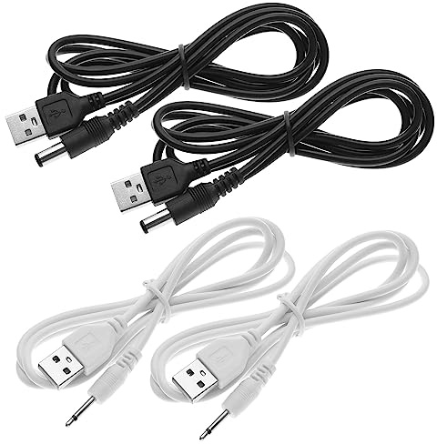 Be In Your Mind 2 Sätze (4 Stück) USB Ladekabel für Massagegeräte Kompatibel mit FENERGY Shop USB auf DC Funk Ersatz Ladekabel Schwarz 120cm/5.5mm, Weiß 100cm/2.5mm