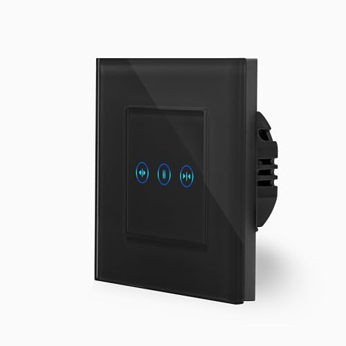 KRONE Touch Rollladenschalter Hoch/Runter 1-Fach im Glasrahmen in schwarz 2-Weg Glas Berührungs Wandschalter zum schalten von Rollläden, Markiesen, Jalousienen Luxus-Time