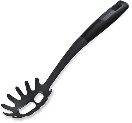 Tasty Everyday Spaghetti Spoon with Hole Portioner, Spaghetti Serving Spoon with Soft-Touch Handle, Measurements for Cooking and Serving Spaghetti, Size: 32x7x4.4cm Colour: Black & Grey