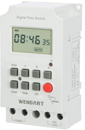 Wengart Temporizador Digital Prog 16A AC230V Contacto Seco Carril DIN | Programador semanal con salida de contacto seco sin potencial para conmutar automatismos y sistemas de control.