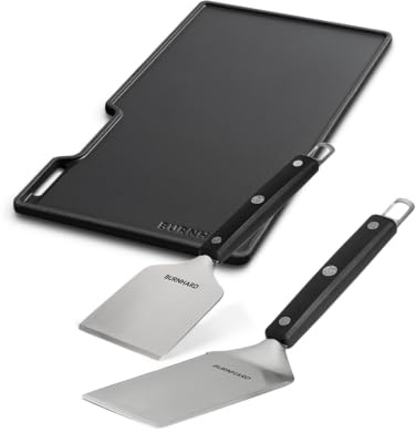 BURNHARD® Gusseisen Wendeplatte Set Earl mit 2-TLG. Grillspachtel und | Grillschaber Set