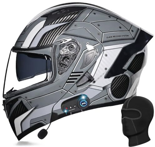 Yirunfa Bluetooth Klapphelm Motorradhelm Integriert, ECE Zertifiziert Integralhelm, Atmungsaktiv Und Bequem Mit Doppelvisier und Mikrofon Motorradhelm Klappbar Für Herren Damen