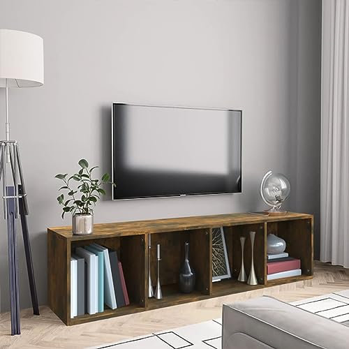 LAPOOH Bücherregal/TV-Schrank, Raumteiler Regal, Standregal, Bookcase, Bücherwand, Büroregal, Regalbrett, Bookshelf, Räuchereiche 143x30x36 cm Holzwerkstoff