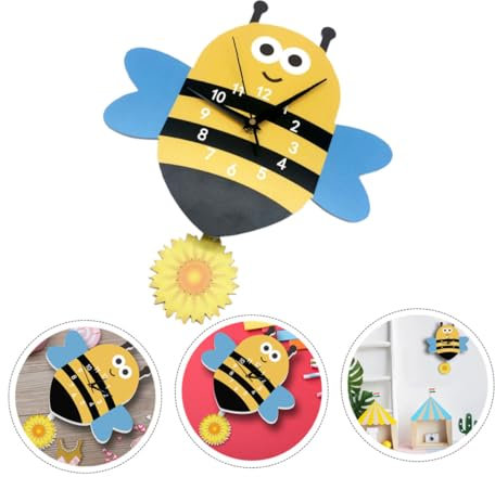FUNOMOCYA Cartoon Wanduhr Bienen Design Aus Kunststoff Stumm Für Kinderzimmer Schlafzimmer Kreative Hängende Dekorationsuhr Ohne Batterie
