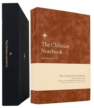 Christian Journal Co 365 dagars tro anteckningsbok - brun inbunden | tro, bibelstudier och självreflektionsdagbok | Daglig andlig följeslagare för bön, bibelstudier och dagböcker | vacker presentask