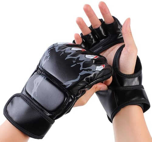 Guanti da boxe a mezze dita, guanti da combattimento con impugnatura, supporto per polsiere, guanti regolabili a mezzo con cuscinetti in EVA spessi da 3 cm, attrezzatura da mano per sacco da boxe