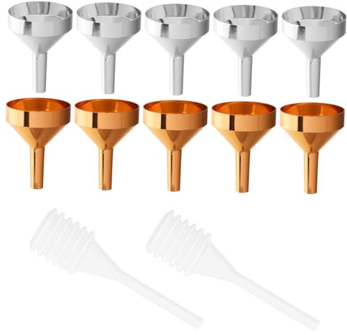 FRCOLOR 12 Mini Embudos de Plástico y Aluminio para Perfume y Loción, Resistentes y Fáciles de Usar en Oficina y Viajes de Negocios