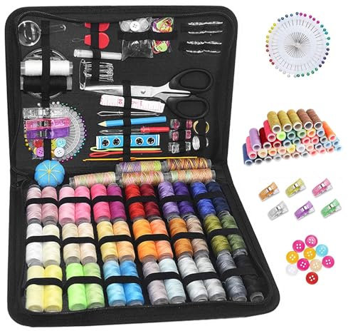 Nähset Grundausstattung 230 Stück Professionelles Nähset Nähzubehör und Zubehör Nähgarn Set Sewing Kit Nadel und Faden Set Nähset Enthält Nähgarn Nadeln Schere Knöpfe für Anfänger Zuhause und Reise