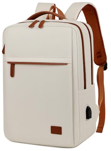 Outplea 15.6 Laptop Rucksack für Herren Damen, Schulrucksack Wasserdicht Teenager, Arbeitstasche Reiserucksack Uni Büro, Beige