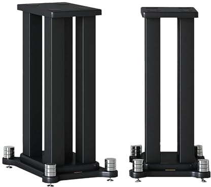 RUIPUOWNO Small Speaker Stands for Surround Sound, Universal Floor Holders for Home Theatre & 3D Surround Sound Systems, Speaker Stands Pair for Bookshelf Speakers,Black,8.6x11x19.7