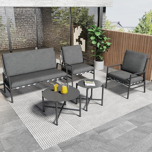 KEYIDE Gartenmöbel Sitzgruppe 4-teilige für 4 Personen, Lounge Essgruppe mit 2 Couchtisch, Sofa & Kissen, Möbel Outdoor mit Tisch & Stühle für Garten, Gartenmöbel-Set Gartenlounge für Balkon, Grau