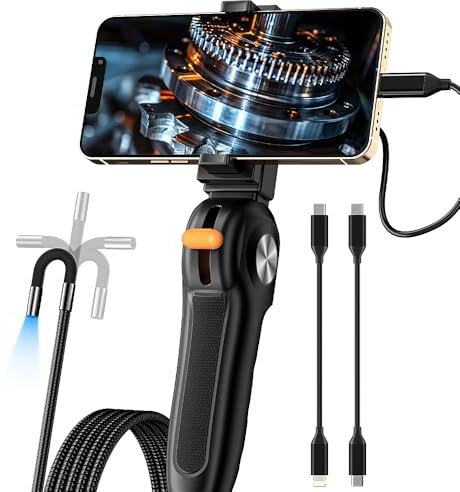 Zealtron Zwei-Wege-Gelenk-Boreskop mit 8 LED-Lichtern, Industrielles Endoskop mit 8 .5mm HD wasserdichter Kamera, Kompatibel mit iOS- und Android-Geräten.1 m steife Röhre,for Engine Bay Inspection.