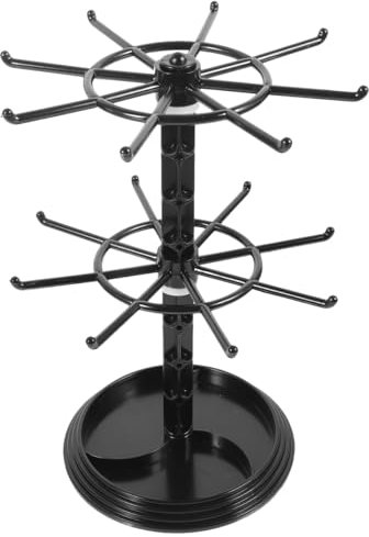 2 Tier Rotating Jewellery Display Tree Stand, Table Jewellery Organizer Holder Desktop Plastic Keyring Hanging Storage Rack for Necklaces Bracelets Earring Keychain Home and Retail, Black (11 Inch)