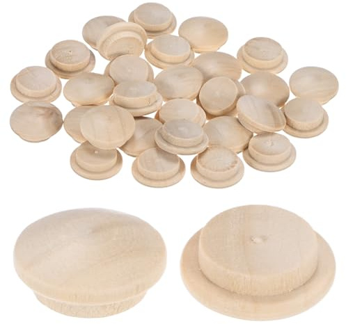 M METERXITY 25er Pack Holzdübel Für Schraublöcher 20 x 15mm Buchenholz Knopf Holzdübel Für Möbel Treppen Stühle Basteln Flacher Kopf Dekorative Holzabdeckung
