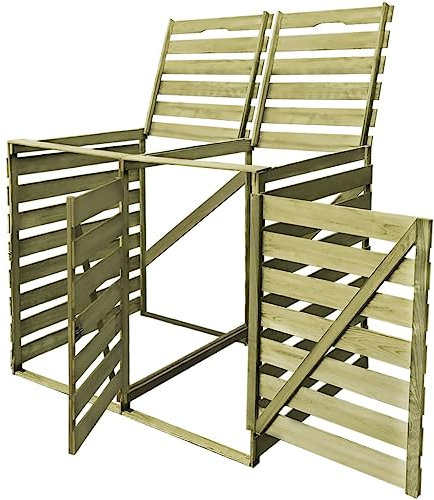 Cubo de basura para 2 toneladas, 240 L, de madera de pino, color verde impregnado, robusto y resistente a la intemperie, para jardín y patio