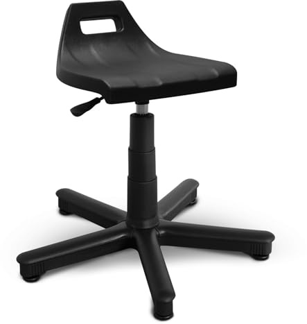 ARTOFIS Spezialist Drehhocker mit Höhenverstellbar und Rückenlehne - Ergonomischer Werkstatthocker mit 5 rutschfeste Füße, Teleskopischer Werkstattsitz für Werkstatt und Werkraum