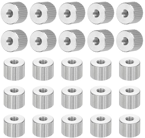 PATIKIL M3 Knurled Thumb Nuts, 25pcs Nickel Plated Female Thread Type Flat Head Through Hole Round Hand Tighten Knob Fasteners Screw Cap Adjust Lock Position, D8mm x H6mm