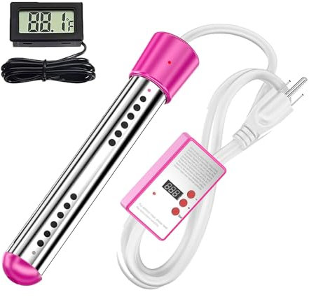 Chauffage À Eau Chaude Portable, Radiateur À Immersion avec Fonction de la Minuterie, Chauffage de Piscine en Acier Inoxydable, Radiateur de Piscine, Chauffe 5 Gallons en Minutes Pink 3000W