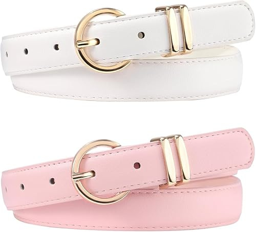 Coubeau Lot de 2 Ceinture en Cuir pour Enfants Fille Ceinture Élégante à Boucle Dorée pour Adolescentes Filles Jeans Robe