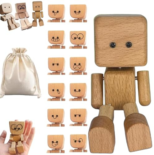 NNBWLMAEE Wackelnder Holzmann, Wackelmännchen Auto, Wackelfigur für Auto, Schüttelmann Holz, Schüttelmann Auto, Decor Mit Gesichtsausdrücke Ausdrücke, Die Mit 12 Susdrücken Schwankt (A+kein Ausdruck)