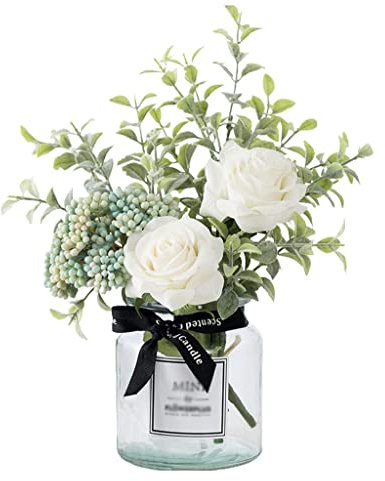 DANNMPX Fausse Fleur Fleurs artificielles avec Vase en Verre, Faux Bouquet de Bouquet de Baies de Berry for la teneur en Table décor de Mariage Fleurs Artificielles Vase