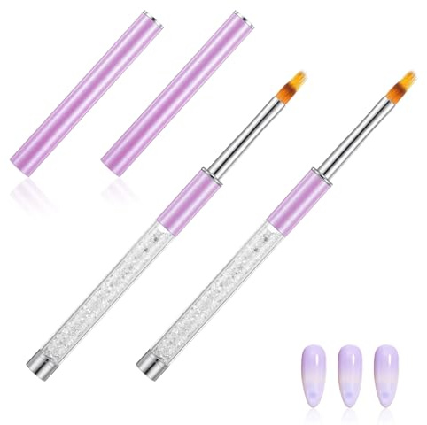 2 pinceles para pintura de uñas con mango de diamantes de imitación, esmalte de gel UV, bolígrafo de dibujo, pinceles de arte para diseño de uñas