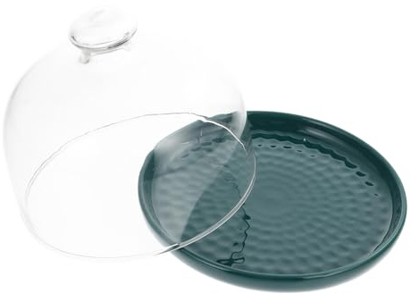 Warmhm Assiette à Dessert 15 Cm Coloris Vert Couvercle En Verre Transparent, Plateau à Pain Stable En Céramique, Plat Présentation Pour Fêtes Et Buffets, Service En