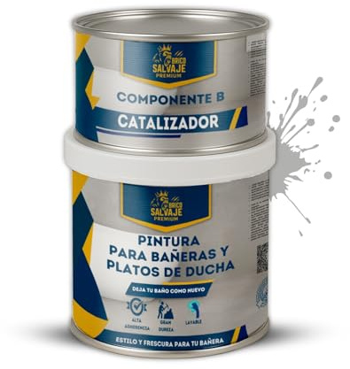 BRICOSALVAJE Pintura para Platos de Ducha y Bañeras, Acabado MATE, Kit 150 ml (Componente B) + 600 ml (Componente A) – Secado rápido, alta dureza y resistencia Premium (Piedra Serena)