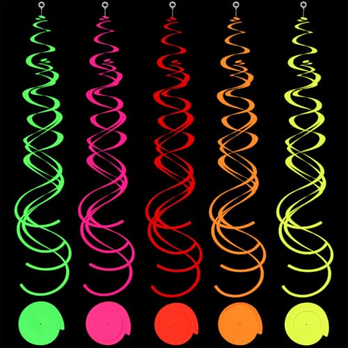 30 Pièces Tourbillons Suspendus Néon, Décoration de Spirales Suspendues, Fluorescent Guirlandes en Colorées, Décorations Serpentins pour Nouvel An Carnaval Anniversaire Soiree Fluo Fête