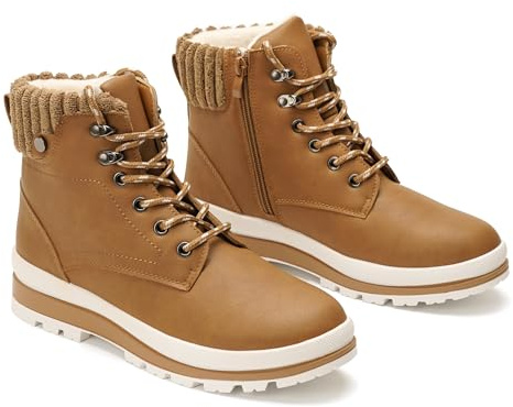 GLAMORA botas de invierno mujer impermeables con forro cálido,suela antideslizante,térmicos de piel sintética (CAMEL, mediano, Adulto, Mujer, 36, Números, Sistema tallas calzado EU, mediano)