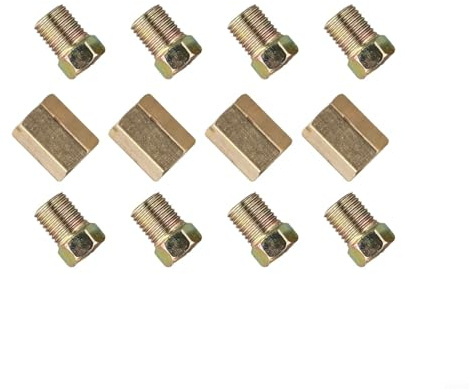Vidonergy Accesorios de línea de freno de 3/8 pulgadas a 24 roscas para tubo de 3/16 pulgadas, 12 conectores de línea de freno de latón reutilizables con 4 uniones y 8 tuercas, compatibles con