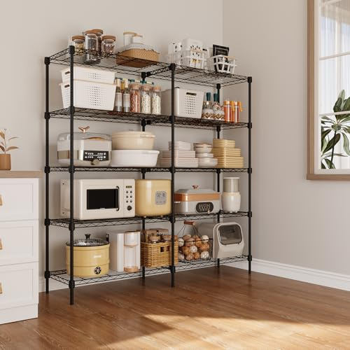 Garvee Estantería metálica de 5 niveles para zapatos y almacenaje - Rejilla de alta resistencia, capacidad 1400LB - Ideal para garaje, armario y cocina - 150x35x150cm - Color negro