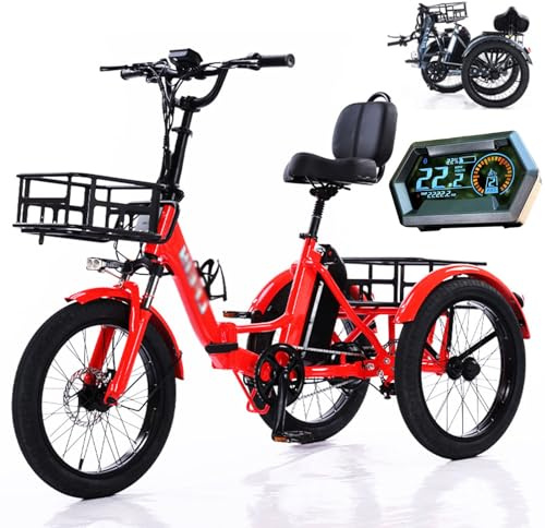 Wasd3Pods 20-Zoll-Elektro-Dreirad Für Erwachsene – Klappbares Elektrofahrrad Mit 48v/13ah-Akku, LCD-Display, Vorderem Und Hinterem Korb; Maximale Zuladung 200 Kg Orange