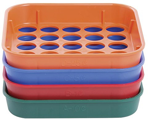 MMF Industries Coin Sorter Trays | 4 Color-Coded Trays | Durable High-Impact Plastic Construction | Assorted Colors | Coin Counters & Coin Sorters | Pennies To Quarters.