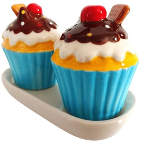 Salière et Poivrière -PETIT GATEAU -- bleu -avec un plat blanche