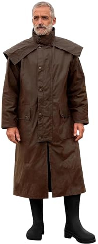 Game Technical Apparel Mens Stockman Long Length Wax Riding Cape Coat with Tartan Lining