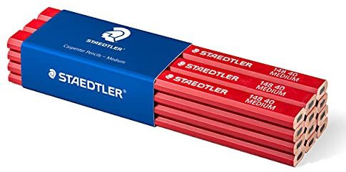 STAEDTLER Zimmermann Bleistift, oval-achtkant, Härtegrad medium, Strichbreite von 1 – 2 mm, ungespitzt, 175 mm lang, hohe Qualität, ideal für Industrie und Handwerk, 12 Bleistifte, 148 40